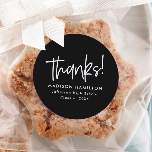 Schwarz | Preppy Script Abschluss Vielen Dank Runder Aufkleber