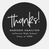 Schwarz | Preppy Script Abschluss Vielen Dank Runder Aufkleber (Vorderseite)