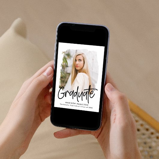 Schwarz | Preppy Script Foto Abschluss Ankündigung