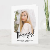 Schwarz | Preppy Script Foto Abschluss Dankeskarte (Vorderseite)