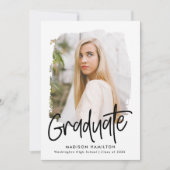 Schwarz | Preppy Script Foto Graduation Party Einladung (Vorderseite)