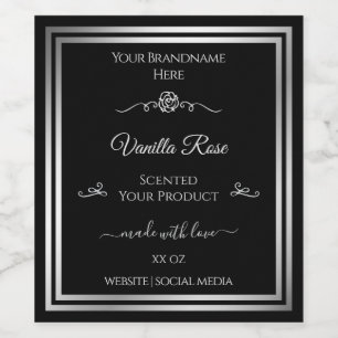 Schwarz-Produktetikett Silver Frame Vintage Rose Weinetikett