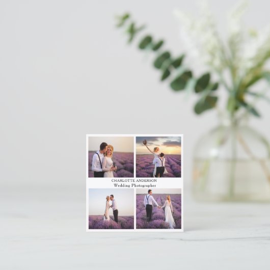 Schwarz-QR-Code für Foto-Collage Quadratische Visitenkarte (Stehend Vorderseite)