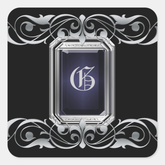 Schwarz-Quadrat-Monogramm-Aufkleber Quadratischer Aufkleber (Vorderseite)