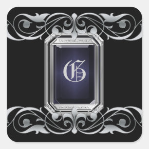 Schwarz-Quadrat-Monogramm-Aufkleber Quadratischer Aufkleber