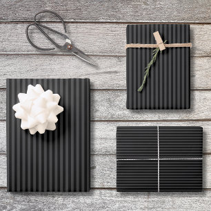 Schwarz & rauchige schwarze schmale vertikale Stre Geschenkpapier Set