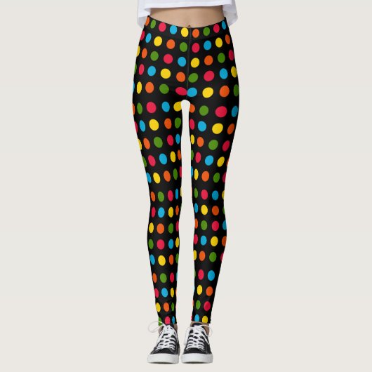 Schwarz | Red Blue Green Yellow Orange Polka Dot Leggings (Vorderseite)