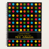 Schwarz | Red Blue Green Yellow Orange Polka Dot Planer (Vorderseite)