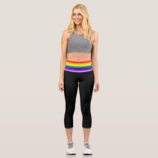 Schwarz-Regenbogen-Hoch Capri Leggings (Vorderseite)