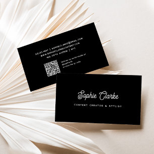 Schwarz   Retro-Skript mit QR-Code Visitenkarte
