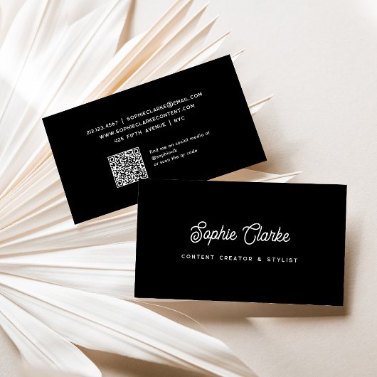 Schwarz | Retro-Skript mit QR-Code Visitenkarte