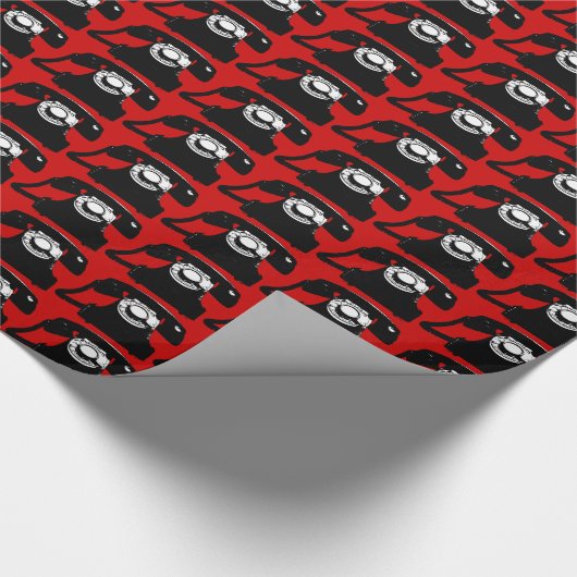 Schwarz-Retro-Telefon Geschenkpapier (Ecke)