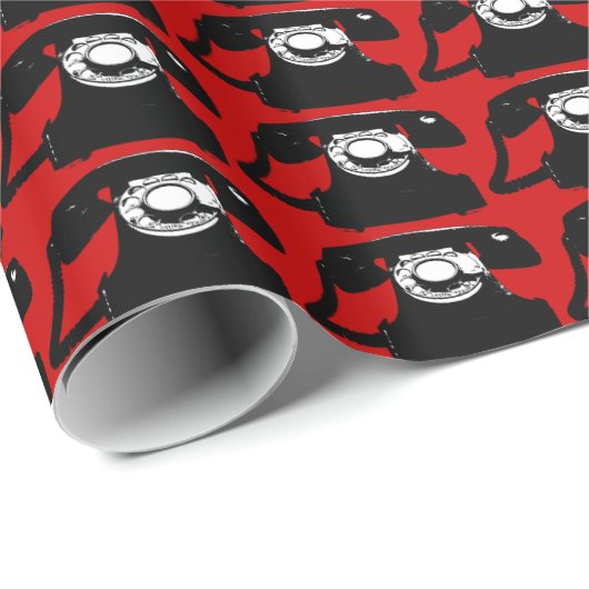 Schwarz-Retro-Telefon Geschenkpapier (Rolleneckpunkt)