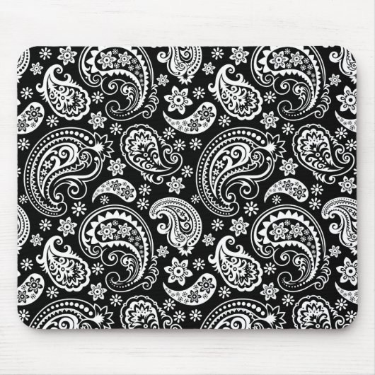 Schwarz-Retro-Verziert-Paisley-Design Mousepad (Vorne)