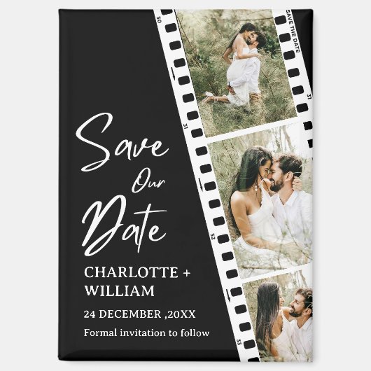 Schwarz Rette unseren Date Foto Booth Wedding Magnet (Vorderseite)