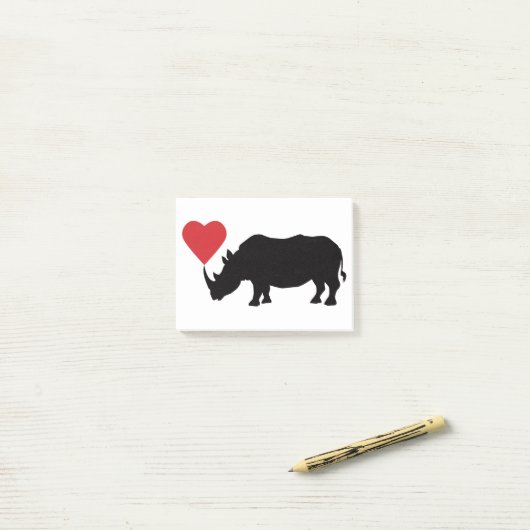 Schwarz-Rhino-mit-Herz Post-it Klebezettel (Auf Schreibtisch)