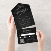 Schwarz-Romantische Wirble Kalligrafie-Hochzeit All In One Einladung (Abreißen)