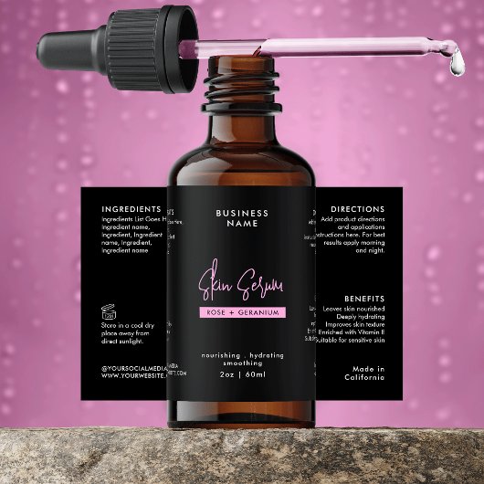 Schwarz/Rosa 2 OZ Tropfer Flasche Wasserdicht Etik Lebensmitteletikett