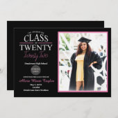 Schwarz-Rosa-Abschluss Einladung mit Foto (Vorne/Hinten)