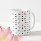 Schwarz / Rosa Akkordeonherzen mit individuelle Na Kaffeetasse