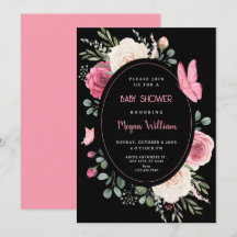 Schwarz Rosa Aquarellfarben Rose Babydusche