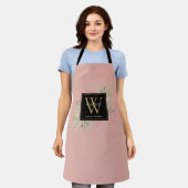 Schwarz Rosa Aquarellgrün Schwarzes Gold Monogramm Schürze (Getragen)