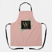 Schwarz Rosa Aquarellgrün Schwarzes Gold Monogramm Schürze (Vorderseite)