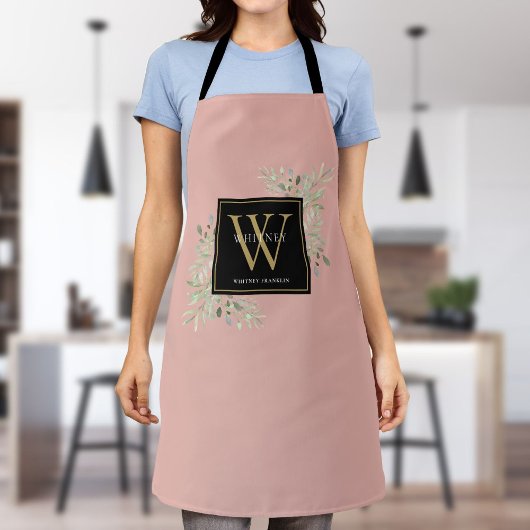 Schwarz Rosa Aquarellgrün Schwarzes Gold Monogramm Schürze