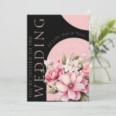 Schwarz-Rosa-Arch Dunkle ästhetische Hochzeit Einladung (Stehend Vorderseite)