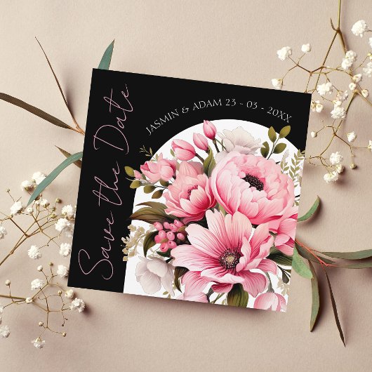 Schwarz-Rosa-Arch Dunkle ästhetische Hochzeit Save The Date