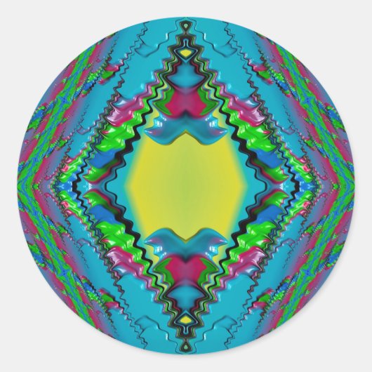 ~ Schwarz-Rosa-Blau-Gelb-Fraktal ~ Runder Aufkleber (Vorderseite)