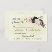 Schwarz Rosa Blume botanische Hochzeit RSVP Karte (Vorne/Hinten)