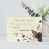 Schwarz Rosa Blume botanische Hochzeit RSVP Karte (Stehend Vorderseite)