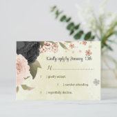 Schwarz Rosa Blume botanische Hochzeit RSVP Karte (Stehend Vorderseite)