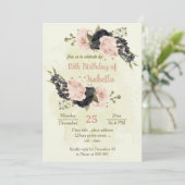 Schwarz-Rosa-Blume botanischer Geburtstag Einladung (Stehend Vorderseite)