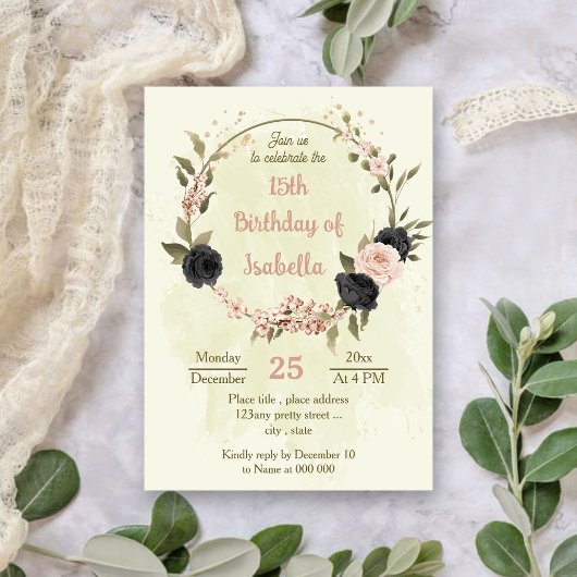 Schwarz-Rosa-Blume botanischer Geburtstag Einladung