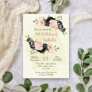 Schwarz-Rosa-Blume botanischer Geburtstag Einladung