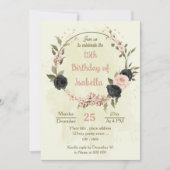 Schwarz-Rosa-Blume botanischer Geburtstag Einladung (Vorderseite)