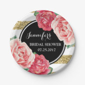 Schwarz-Rosa-Blume Brautparty Plate Pappteller (Vorderseite)