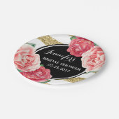 Schwarz-Rosa-Blume Brautparty Plate Pappteller (Schrägansicht)