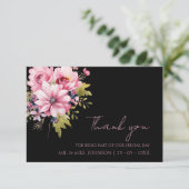 Schwarz-Rosa-Blume Dunkelästhetische Hochzeit Dankeskarte (Stehend Vorderseite)