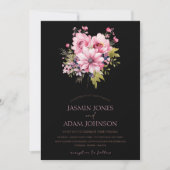 Schwarz-Rosa-Blume Dunkelästhetische Hochzeit Einladung (Vorderseite)