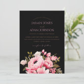 Schwarz-Rosa-Blume Dunkelästhetische Hochzeit Einladung (Stehend Vorderseite)