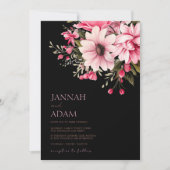 Schwarz-Rosa-Blume Dunkelästhetische Hochzeit Einladung (Vorderseite)