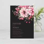 Schwarz-Rosa-Blume Dunkelästhetische Hochzeit Einladung (Stehend Vorderseite)