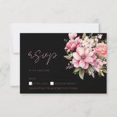 Schwarz-Rosa-Blume Dunkelästhetische Hochzeit RSVP Karte (Vorderseite)
