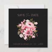 Schwarz-Rosa-Blume Dunkelästhetische Hochzeit Save The Date (Vorderseite)