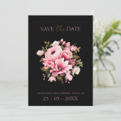 Schwarz-Rosa-Blume Dunkelästhetische Hochzeit Save The Date (Stehend Vorderseite)