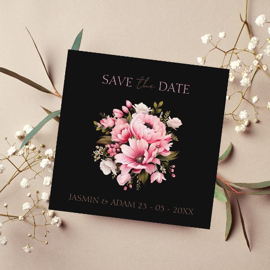 Schwarz-Rosa-Blume Dunkelästhetische Hochzeit Save The Date