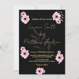 Schwarz-Rosa-Blume Hochzeitseinladungen Einladung